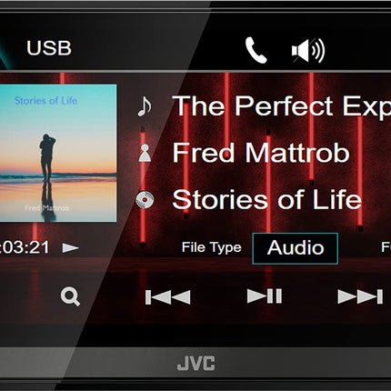 JVC KW-M785DBW - 17,3 cm (6,8") digitaalne meedia AV-vastuvõtja juhtmevaba CarPlay ja Android Auto funktsiooniga (4x50W, DAB+/FM, BT, 3x eelväljundit 2,5 V, USB, iPod/iPhone'i juhtimine)