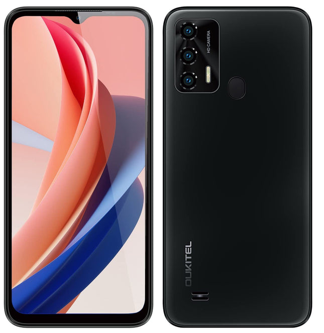 OUKITEL Android 12 smartphone without contract C31 PRO, 4GB+64GB, DUAL SIM+SD (3 card slots), Helio P22 Qcta-Core budget phone, 5150mAh battery, 6.52'' HD+, 5MP+13MP camera, fingerprint sensor, black