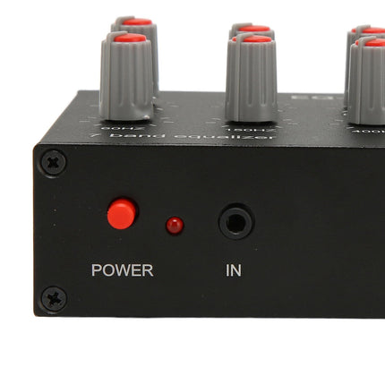 7-band car audio graphic equalizer, 3.5mm input interface Supports 4-pin plug, 5x gain, dual channel sound, 7-band sound equalizer