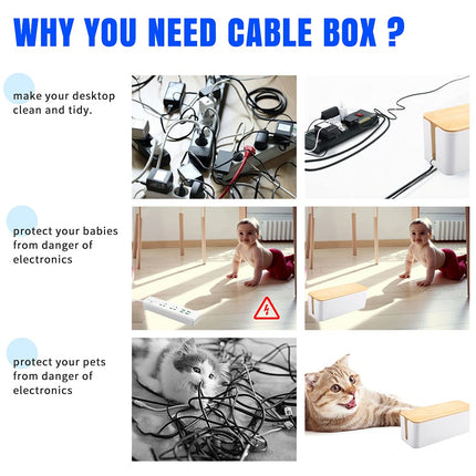 Cable organizer box for cable routing power strip, cable management box, storage box for hiding power strips, organizer to avoid cable clutter (white)