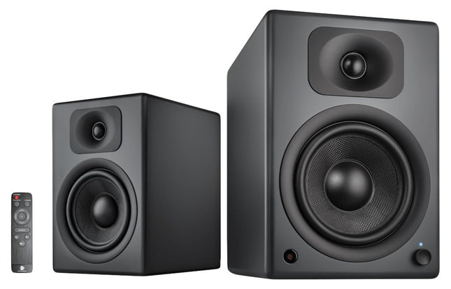 wavemaster TWO PRO stone gray – Bookshelf speaker system (110 watts) with Bluetooth streaming, digital connections, and IR remote control. Active speakers for use with TV/tablet/smartphone, dark gray (66352)