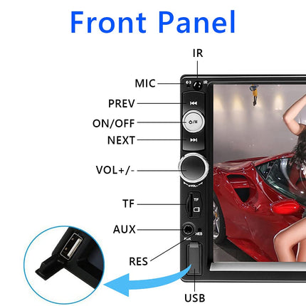 Podofo 2 DIN autoraadio Bluetooth-vabakäesüsteemiga, 7-tolline autostereo ekraani/USB/FM/AUX/TF/roolijuhtimise/peegliühendusega Androidi/iOS-i telefonidele + tahavaatekaamera
