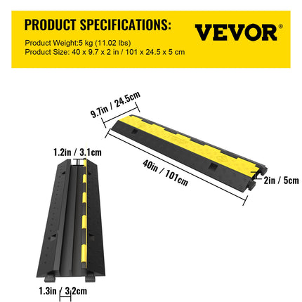 Happybuy Rubber Cable Protector Ramp Speed ​​Bumps 2-Channel 3Pack