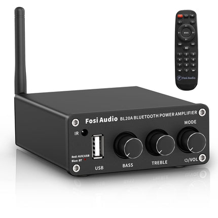 Fosi Audio BL20A Bluetooth 5.0 kodukino stereovõimendi Mini Hi-Fi D-klassi integreeritud võimendi U-Disk AUX puldiga kodukõlaritele 100 vatti × 2