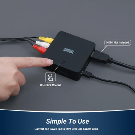 Videoheli haaraja ilma arvuti Plug&amp;Play-ta - August VGB400 - VHS Hi8 kassettkaamerate digitaliseerimise muundur, RCA-kaabliga videomuundur - väljund HDMI kaudu, salvestamine Micro SD/USB-le, max 64 GB