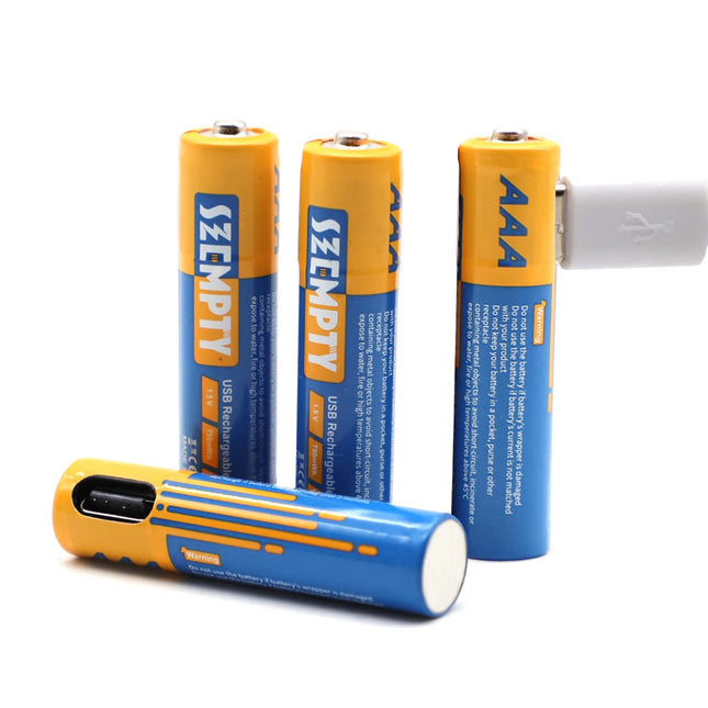 SZEMPTY Lithium Rechargeable Batteries AAA, 1.5V USB Li-Ion AAA Rechargeable Battery, 750mWh with Type C Charging Cable, Fast Charging in 1 Hour, (4 Pack)