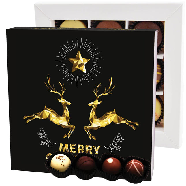 Hallingersi Merry Christmas Golden Elks L - Tehasšokolaadid, jõulukingitus, käsitsi valmistatud alkoholivabast peenest kakaošokolaadist (karp) - emadepäevakingitus ja kingiideed isadepäevaks | Palju õnne