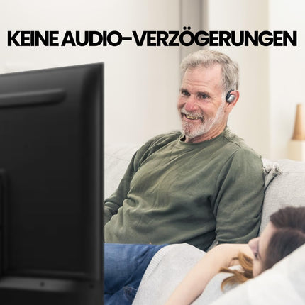 Avantree Medley Pebble - avatud kõrvaga juhtmevabad kõrvaklapid teleri jaoks Bluetooth-saatja ja kõrvaklappide laadimisjaamaga, selged kõrvaklapid eakatele, ümbritseva keskkonna tuvastamine