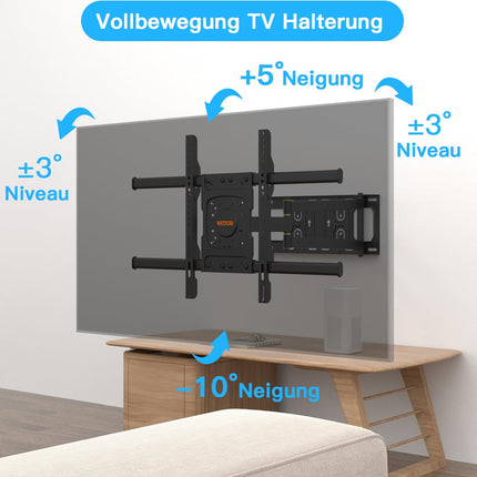 WHYFONE teleri seinakinnitus 650 mm pikkuse varrega. WHYFONE teleri seinale kinnitatav pöörlev kronstein, täisliikumisega, kallutatav ja pööratav nurgahoidik 32–70-tollistele lame- ja kumeratele teleritele, kuni 35 kg, VESA 600x400 mm.