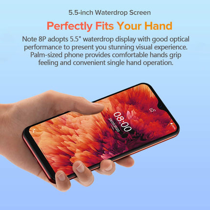 Ulefone Note 8P Android 10 Smartphone without Contract, 5.5'' Waterdrop Screen, 4G LTE Mobile Phone, 2GB+16GB, Dual SIM + SD (3 Card Slots), Face Unlock, 8MP+2MP+5MP, GPS, Red