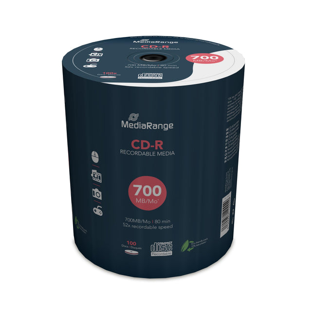 MediaRange CD-R 700MB|80 min 52x kirjutamiskiirus, 100 tk pakendis