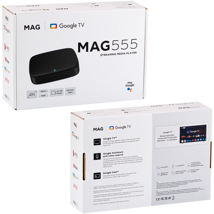 MAG 555 originaalne Infomiri ja hb-digital 4K HDR multimeediamängija-vastuvõtja HDR koos Google Assistant, Netflixi, Prime Video, Disney+, YouTube'i ja Dolby Atmosega