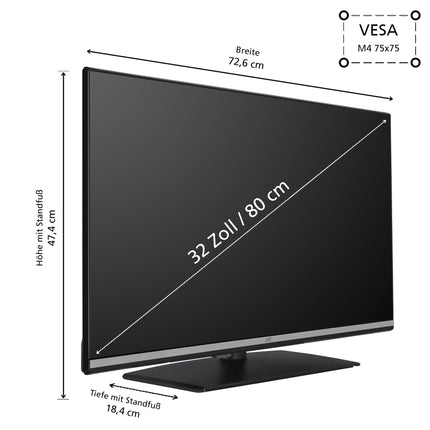 JVC TV 32 inch Smart TV VIDAA LT-32VDF5455 Full HD TV, HDR TV with integrated triple tuner, LED TV black