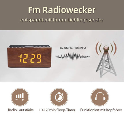 ANJANK digitaalne puidust raadioäratuskell juhtmevaba laadimisjaamaga, 10W kiire juhtmevaba laadija iPhone'ile/Samsung Galaxy'le, LED-ekraan 5-tasemelise dimmeriga, USB-laadimisport, kellraadio, kingitused meestele