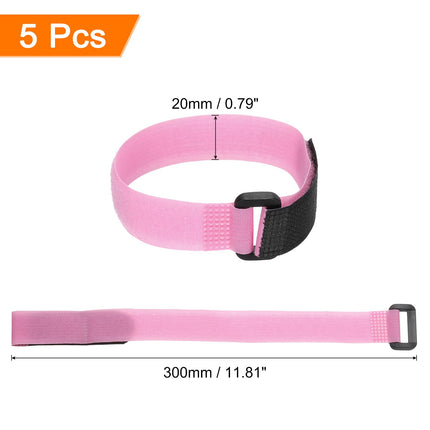 sourcing map Reusable Battery Tie Down Straps, 2 x 30.5 cm Pink Nylon Multipurpose Battery Holder Adjustable Strap Hook and Loop Fastener for Home, Office, RC, Boat, Car, Pack of 5