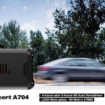 JBL Concert A704 4-kanaliline AB-klassi autovõimendi - autovõimendi 4 x 70 vatti RMS - 1000 vatti tippvõimsus 4 autokõlari või 2 pluss 1 subwoofer või 2 kõlari jaoks