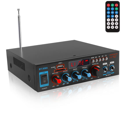 Etlephe Mini Amplifier, 800W Hi-Fi Amplifier, Stereo Amplifier Bluetooth 5.0, 12V 220V, FM Radio, Portable SD Card/USB Input/FM Radio for Home or Car
