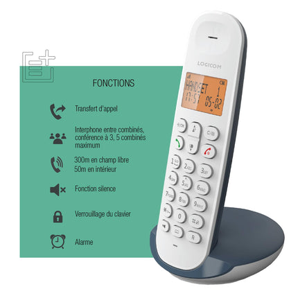 Logicom ILOA 150 Cordless landline phone without answering machine – Solo – analog and DECT phones – Slate