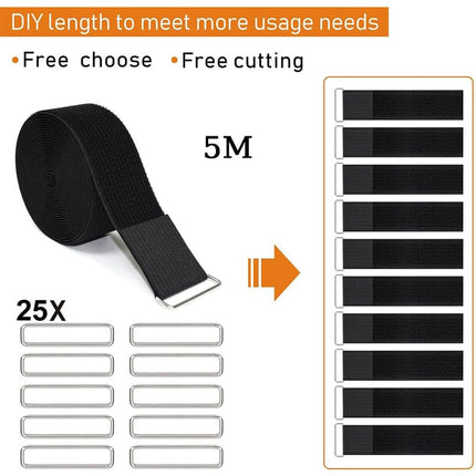 Hook and Loop Cable Ties, 5 m x 2 cm, with 25 Metal Buckles, Adjustable Cuttable Fastening Straps for Home, Office, Car, Wire Organization