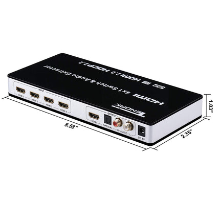 Tendak HDMI 2.0 lüliti 4-pordiline HDMI lüliti 4K HDMI jaotur HDMI lüliti 4-ühele optilise ja L/R heli ekstraktoriga kaugjuhtimispuldiga Toetab UHD 4K@60Hz HDCP 2.2 ARC 3D