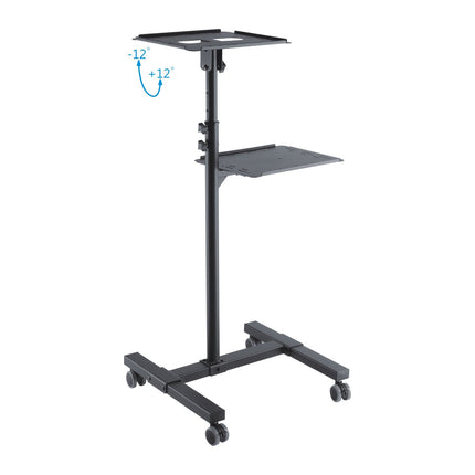 PureMounts PM-PCART-10 - Kallutatav projektorikäru / projektsioonilaud projektoritele, paindlikult reguleeritav (950 mm kuni 1450 mm), lukustatavad rattad, kandevõime 10 kg, must värv