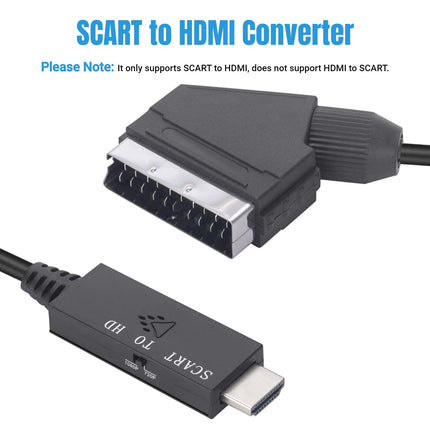 SCART-HDMI muundur, 1080P 60Hz 720P 60Hz HD videomuundur SCART-HD multimeediaadapter, SCART-muunduri videoühenduskaabel DC 5V Plug and Play