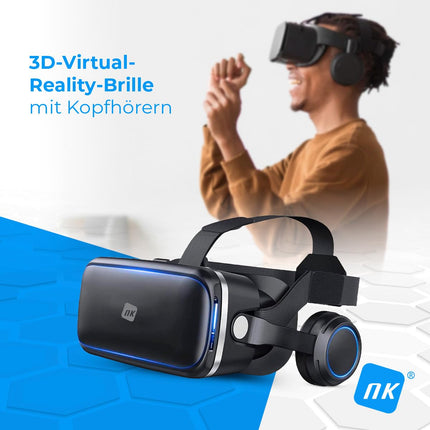 NK 3D VR Glasses - Smartphone, Intelligent, Audio for Smartphone, 11.9 cm (4.7 inches) - 6.53 inches, Viewing Angle 90-100 Degrees, 360º, Lens, Adjustable Pupil (Black)