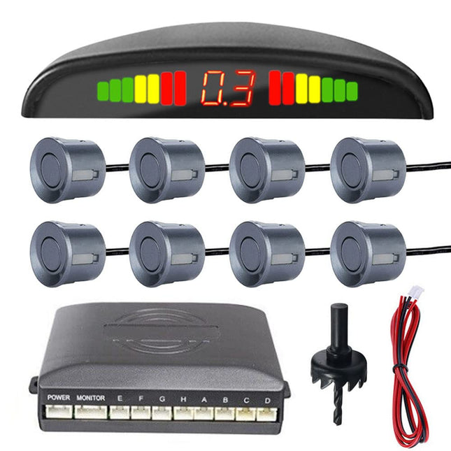 MOCNT Car Parking Aid 8 Sensors Reversing Aid Vehicle Reversing Alarm Parking System Rear Parking Sensors Reversing Parking Aid Reversing Radar System Buzzer Alarm Warning Gray