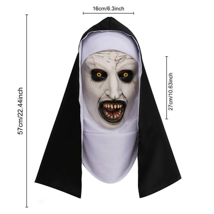 MXJFYY hirmutavad halloweeni maskid, jube nunna mask, halloweeni nunna cosplay hirmutav lateksist õudusmask pearätiga täiskasvanutele halloweeni cosplay kostüümipeo rekvisiidid