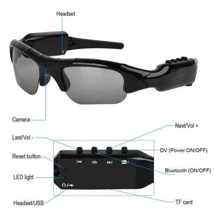 Hereta Bluetooth Sunglasses, 5 m, with Micro SD Card, Expandable up to 32 GB with MP3 + Bluetooth + Camera + Video Functions