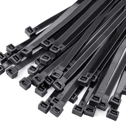 100 pika kaablisideme pakis, mustad, 450 mm x 9 mm, tõmbetugevus 80 kg, kvaliteetsest nailonist, mustad kaablisidemed, UV-kindlad, iselukustuvad kaablisidemed kaablite haldamiseks, aiatöödeks