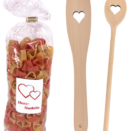 Balna heart noodles noodles in heart shape 250g gift set with wooden spoon heart + spatula wood heart motif ideal for wedding Christmas birthday