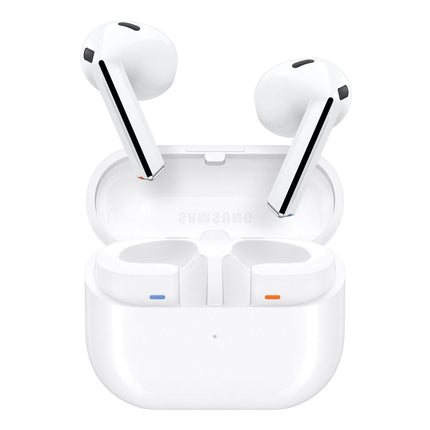 Samsung Galaxy Buds3 juhtmevabad Bluetooth-kõrvaklapid, aktiivne mürasummutus (ANC), adaptiivne mürasummutus, kõrvasisesed kõrvaklapid 360-kraadise heliga, valged, kaasas Anymode läbipaistev ümbris