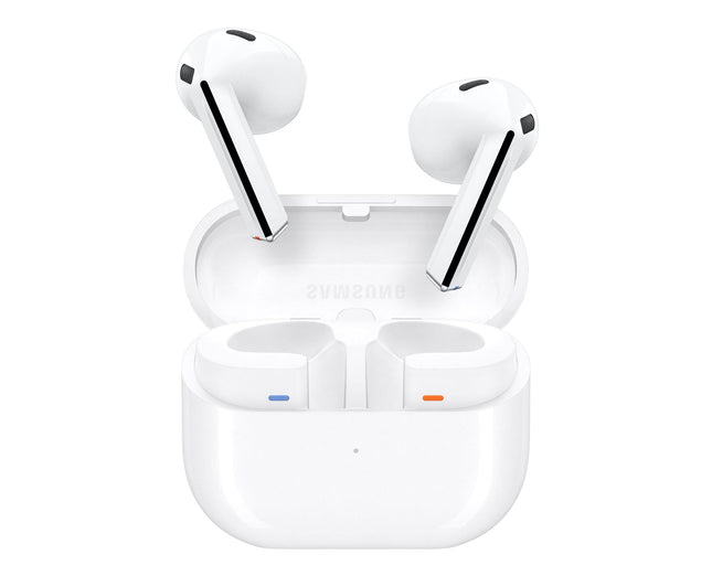 Samsung Galaxy Buds3 juhtmevabad Bluetooth-kõrvaklapid, aktiivne mürasummutus (ANC), adaptiivne mürasummutus, kõrvasisesed kõrvaklapid 360-kraadise heliga, valged, kaasas Anymode läbipaistev ümbris