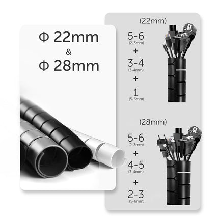 shinfly 2 x 3m Self-closing cable duct, diameter 22mm/28mm, flexible cable duct with 1 wire guide clip, cable protection cable management for TV computer - black