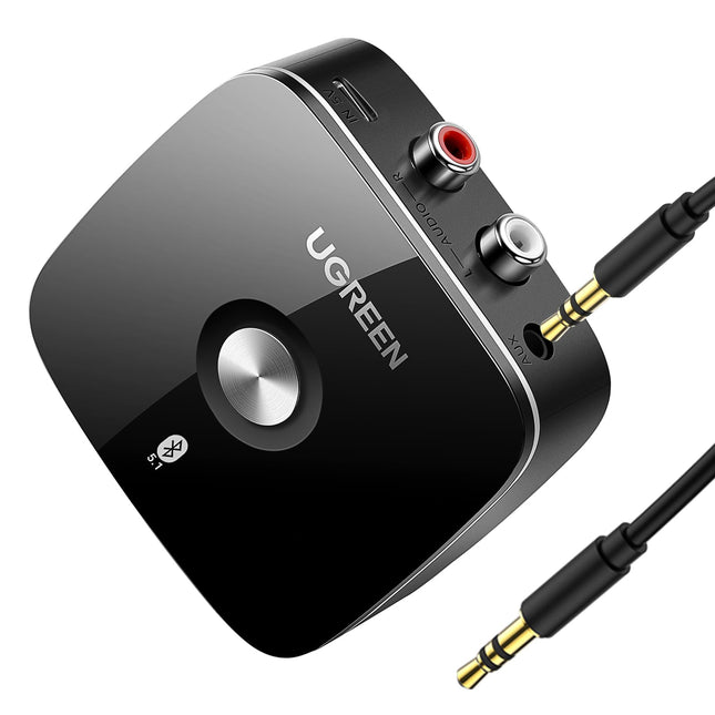 UGREEN Bluetooth 5.1 aptX HD heliadapter stereosüsteemile, madala latentsusega traadita vastuvõtja RCA pistikupesaga, kahekordne sidumine mobiiltelefoni, tahvelarvuti jne-ga. Bluetooth-vastuvõtja kõlarite, võimendite jaoks.