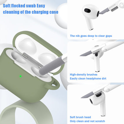 MHYALUDO AirPods 3 põlvkonna ühilduv ümbris 2021, AirPods 3 ümbris, pehme silikoonkaitse, AirPods 3 ümbris võtmehoidja ja puhastuskomplektiga, oliivroheline