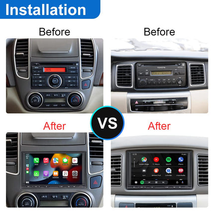 Double Din Android Radio with Wireless CarPlay &amp; Wireless Android Auto, Car Radio with Navigation 7 Inch Screen, Car Radio Touch Display with Bluetooth, AM/FM/RDS, AUX/SWC…