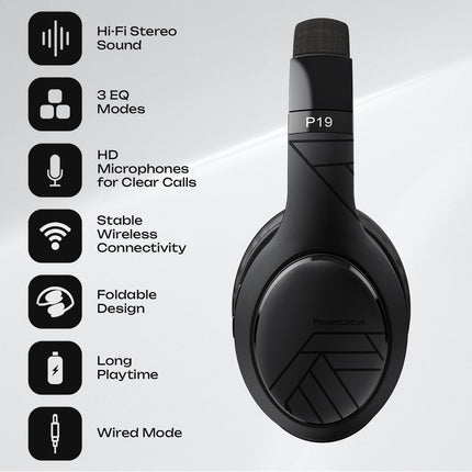 PowerLocus P19 Bluetooth kõrvaklapid, juhtmevabad kõrvaklapid mikrofoniga, 70 tundi mänguaega, Hi-Fi sügav bass, kokkupandav peakomplekt iPadile/telefonidele/sülearvutitele/arvutile (must/hall)
