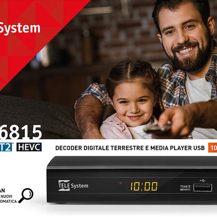 Tele System digitaalne maapealne dekooder TS6815/02 DVB-T2 HEVC 10-bitine HD HDR HLG tehnoloogia AUTOSCAN ja LCN loogilise kanalite järjestuse jaoks Uuendatud EPG Meediapleier Kaugjuhtimispult kaasas