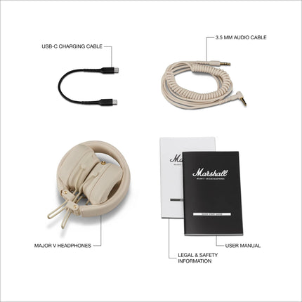 Marshall Major V Bluetooth kõrvaklapid, 100 tundi mänguaega – kreemjas
