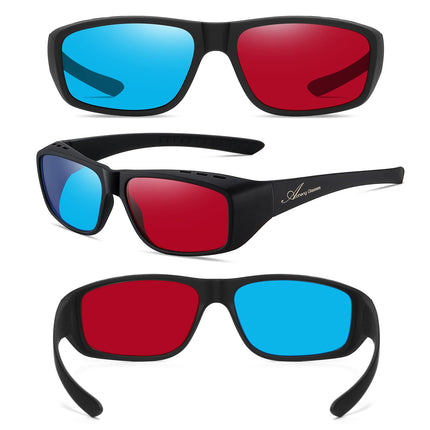 AoHeng punased sinised/tsüaansinised 3D anaglüüfiprillid 3D-filmide ja koomiksite jaoks, suur raam, selged, heledamad (2 tk)