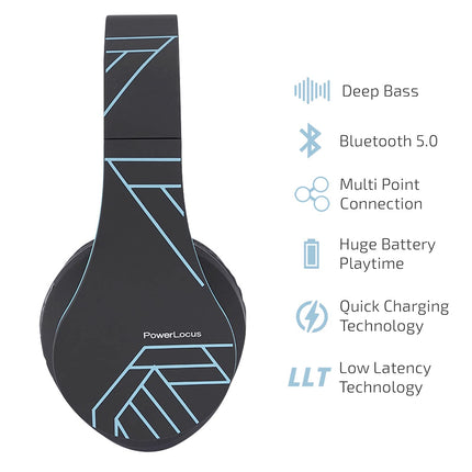 PowerLocus juhtmevabad kõrvaklapid, Bluetooth-kõrvaklapid mikrofoniga, kokkupandavad, pehmed kõrvapadjad, Hi-Fi stereobass, juhtmevabad ja juhtmega peakomplekt lastele/täiskasvanutele/telerile/arvutile/kodukontorisse (sinine)