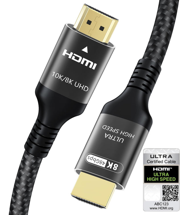 Adauxter 10K 8K HDMI 2.1 kaabel 7,5M, sertifitseeritud 48 Gbps ülikiire HDMI-kaabel Ethernetiga 4K 240 Hz 165 Hz 144 Hz 120 Hz 8K 60 Hz eARC HDCP2.3 HDR10+ arvuti sülearvuti teler monitor projektor PS5 X-Box