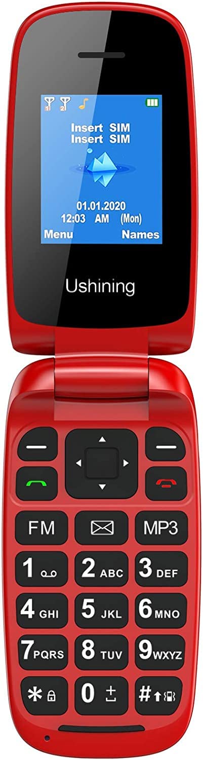 CHAKEYAKE seenioride mobiiltelefon ilma lepinguta, suurte nuppudega klapitav telefon, 2G GSM mobiiltelefon seenioridele 1,7-tollise värvilise ekraaniga, kahe SIM-kaardiga, SOS-hädaabinupuga, taskulambiga (punane)