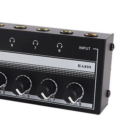 Zerodis kõrvaklapivõimendi 8-kanaliga kaasaskantav metallist stereovõimendi stuudio ja lava jaoks 100–240 V kõrvaklapivõimendi stereo kõrvaklapivõimendi läbipaistev (EL-pistik)