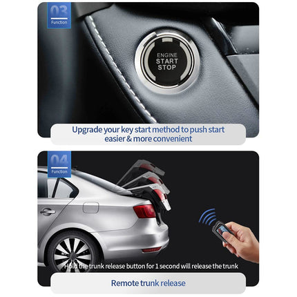 EASYGUARD EC207-M9-SR kahesuunaline autoalarmi turvakomplekt LCD-ekraaniga, käivitusnupuga, kaugjuhtimispuldiga, mootori käivitamisega, sireeniga, DC12 V