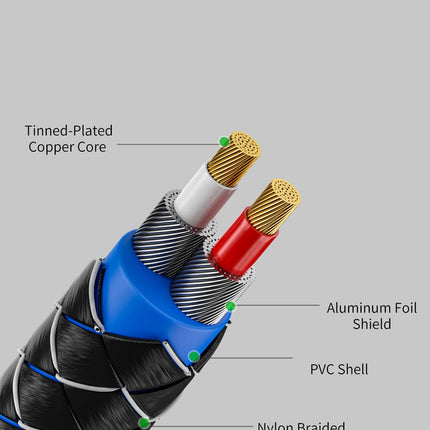 EMK RCA kaabel nurga all pistik 3,5 mm - 2 RCA kaabel 90-kraadine 3,5 mm pistik Y-jaoturkaabel RCA (R&amp;L) nailonist punutud ristkülikukujuline AUX nutitelefoni, kõlari, heliriba, teleri, autostereo jaoks (2 meetrit)