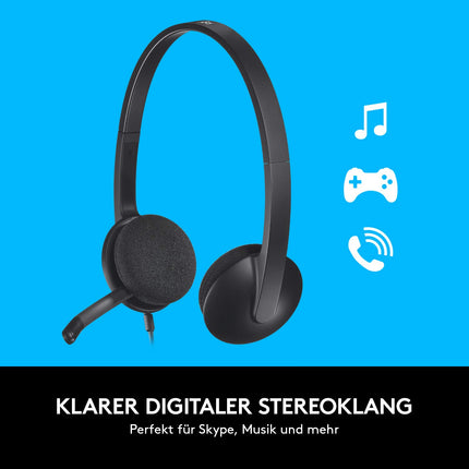 Logitech H340 kõrvaklapid mikrofoniga, stereo peakomplekt, reguleeritav mürasummutav mikrofon, pöörlevad kõrvapadjad, USB-port, 1,8 m kaabel, PC/Mac/sülearvuti - must