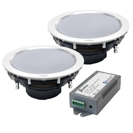 zalias Lyndahl stereo sisseehitatud kõlarite komplekt valge CS195ST koos Bluetooth-võimendiga AMP4X15BT paigaldamiseks lakke ja kipsplaati, valikuliselt ühe või kahe stereokõlariga, 2 kõlariga